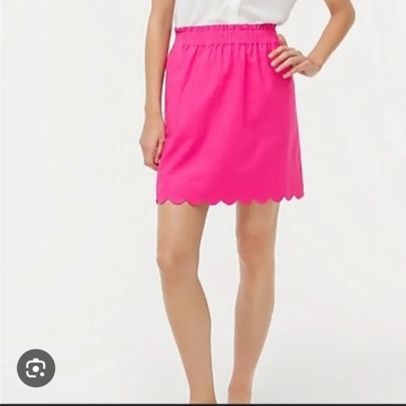 J Crew Linen Cotton Scallop Hem Hot Pink Paperbag Waist Lined Casual Boho Skirt - Picture 1 of 6